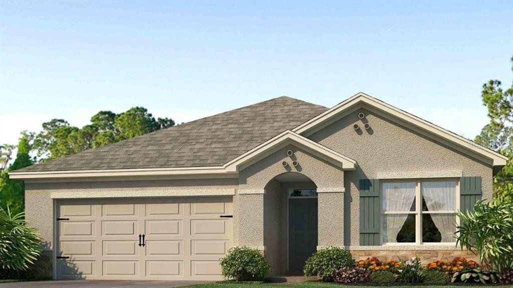 Front exterior of a new home in Abbott Park, Zephyrhills, FL, highlighting curb appeal (Image 1).