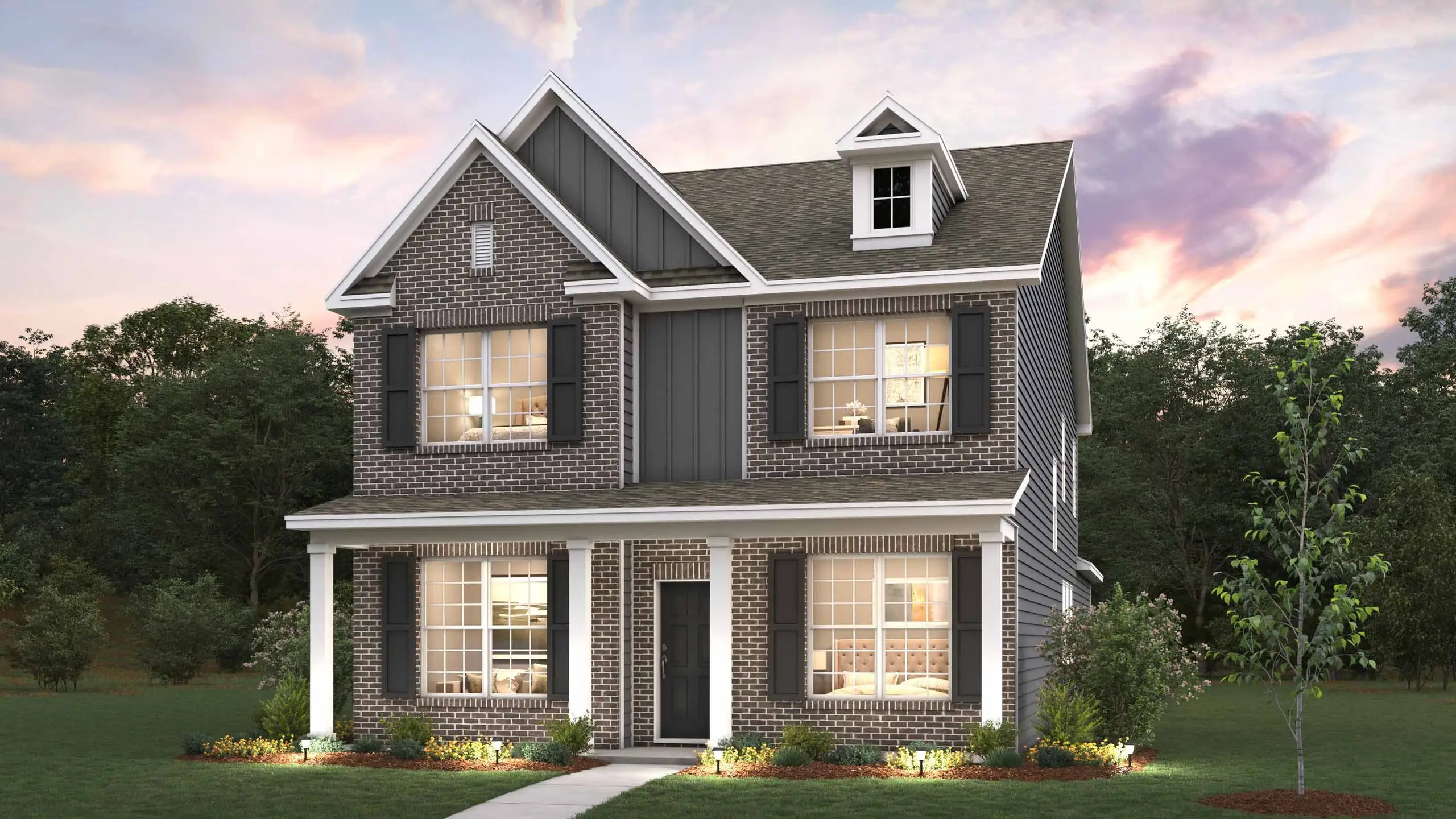 Front exterior of a new home in Oak Grove Hill, Huntersville, NC, highlighting curb appeal (Image 1). Front exterior of a new home in Oak Grove Hill, Huntersville, NC, highlighting curb appeal (Image 1).