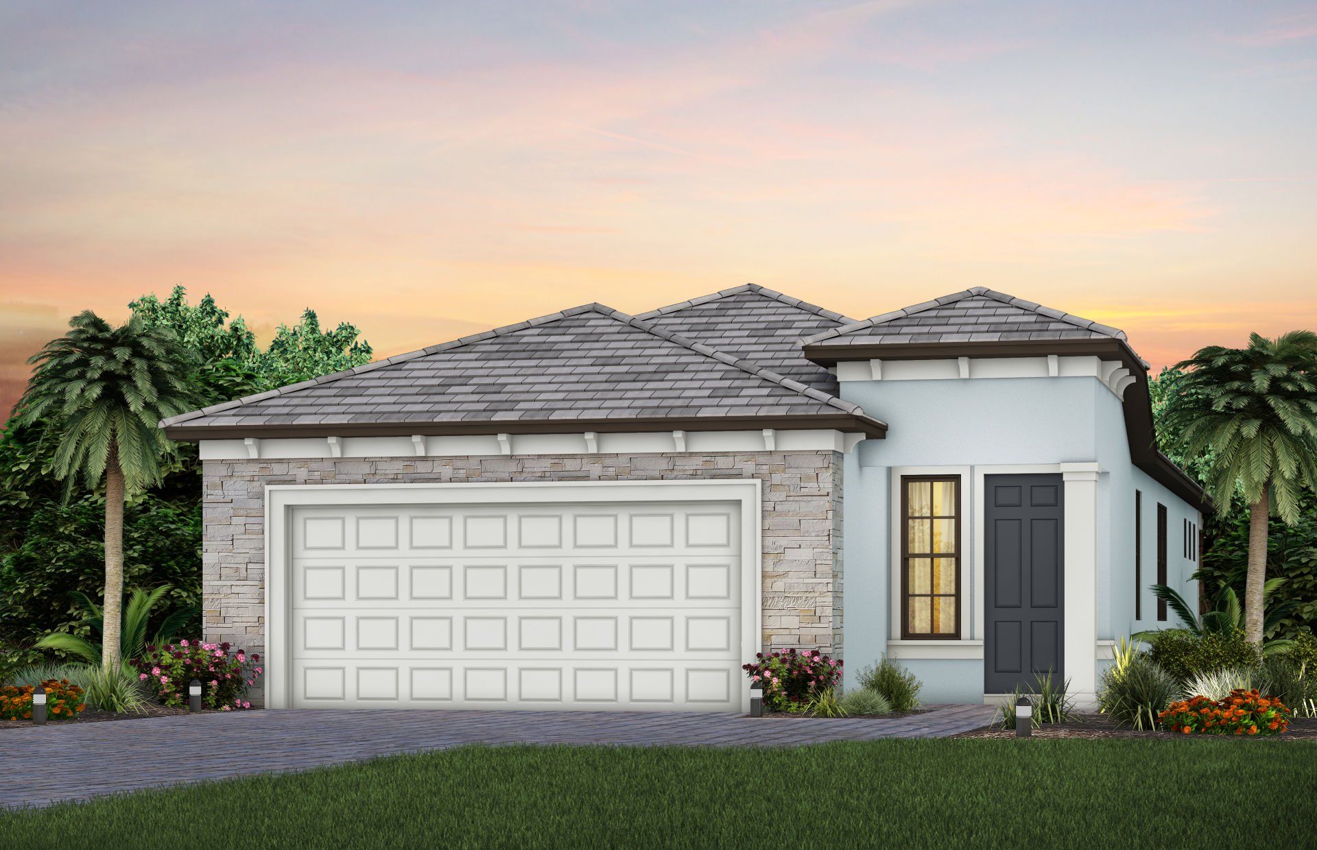 Front exterior of a new home in Terreno, Naples, FL, highlighting curb appeal (Image 1). Front exterior of a new home in Terreno, Naples, FL, highlighting curb appeal (Image 1).