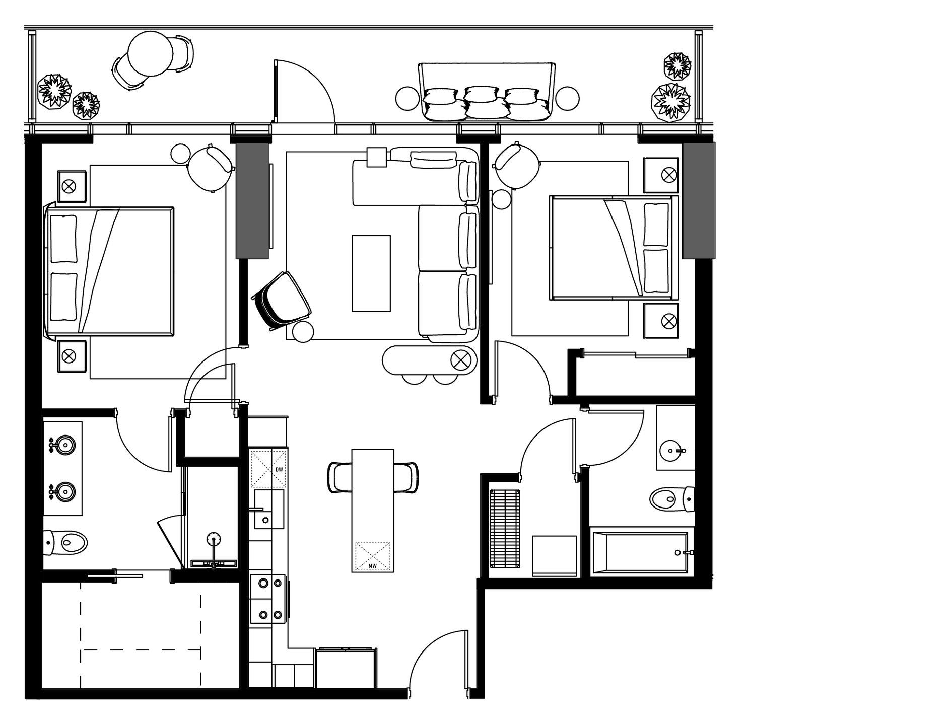 2D floor plan layout for the B1N by Urbanspace Development in The Modern Austin Residences, Austin, TX (Image 1). 2D floor plan layout for the B1N by Urbanspace Development in The Modern Austin Residences, Austin, TX (Image 1).