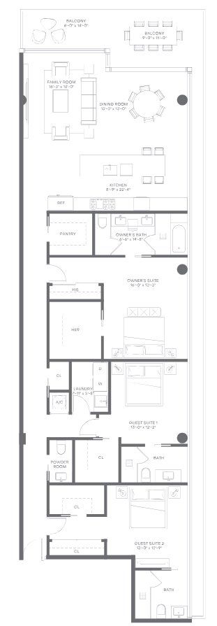 2D floor plan layout for the Residence 302 by Regency Development Group in La Maré Bay Harbor Islands Signature Collection, Bay Harbor Islands, FL (Image 1).