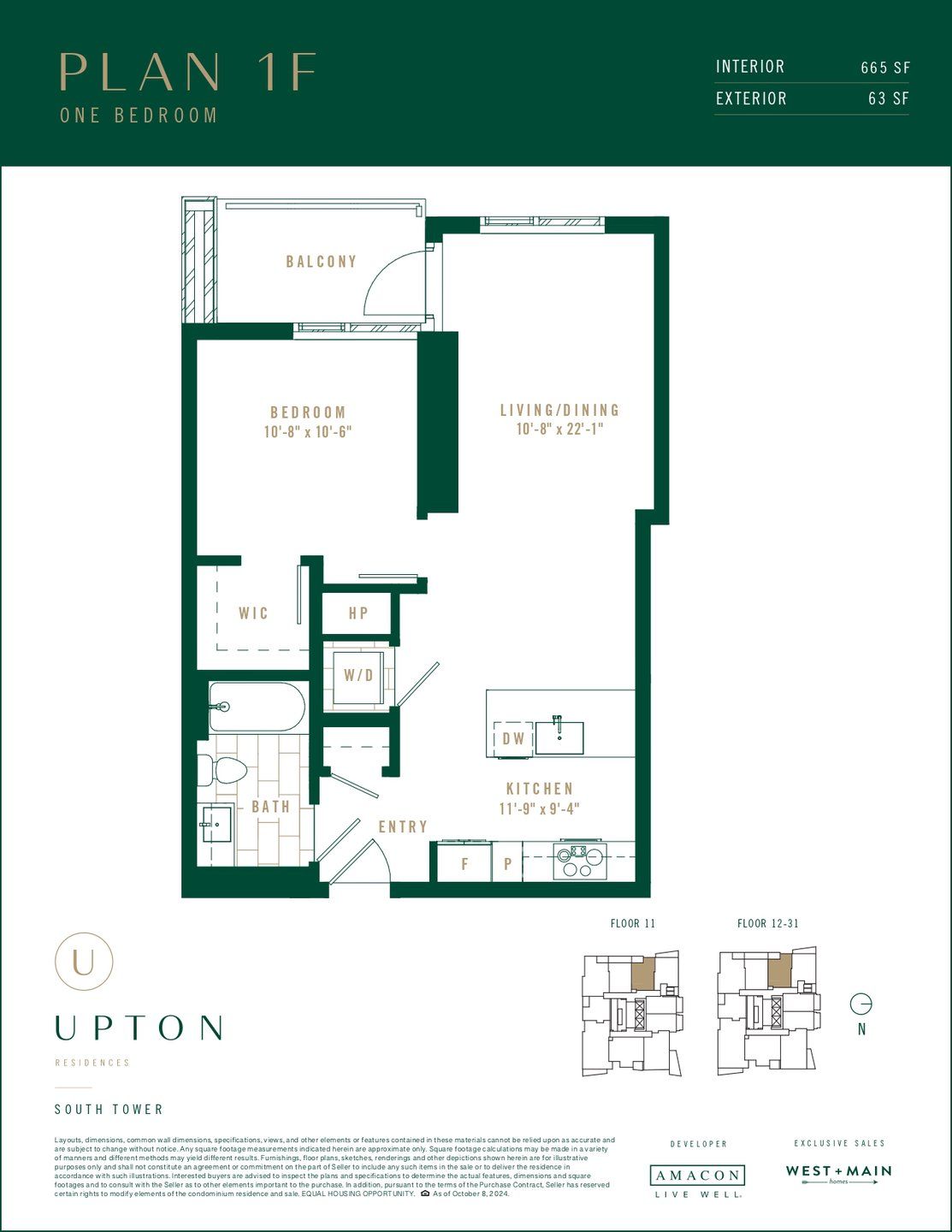 2D floor plan layout for the Plan 1F by Amacon in Upton Residences, Denver, CO (Image 1).