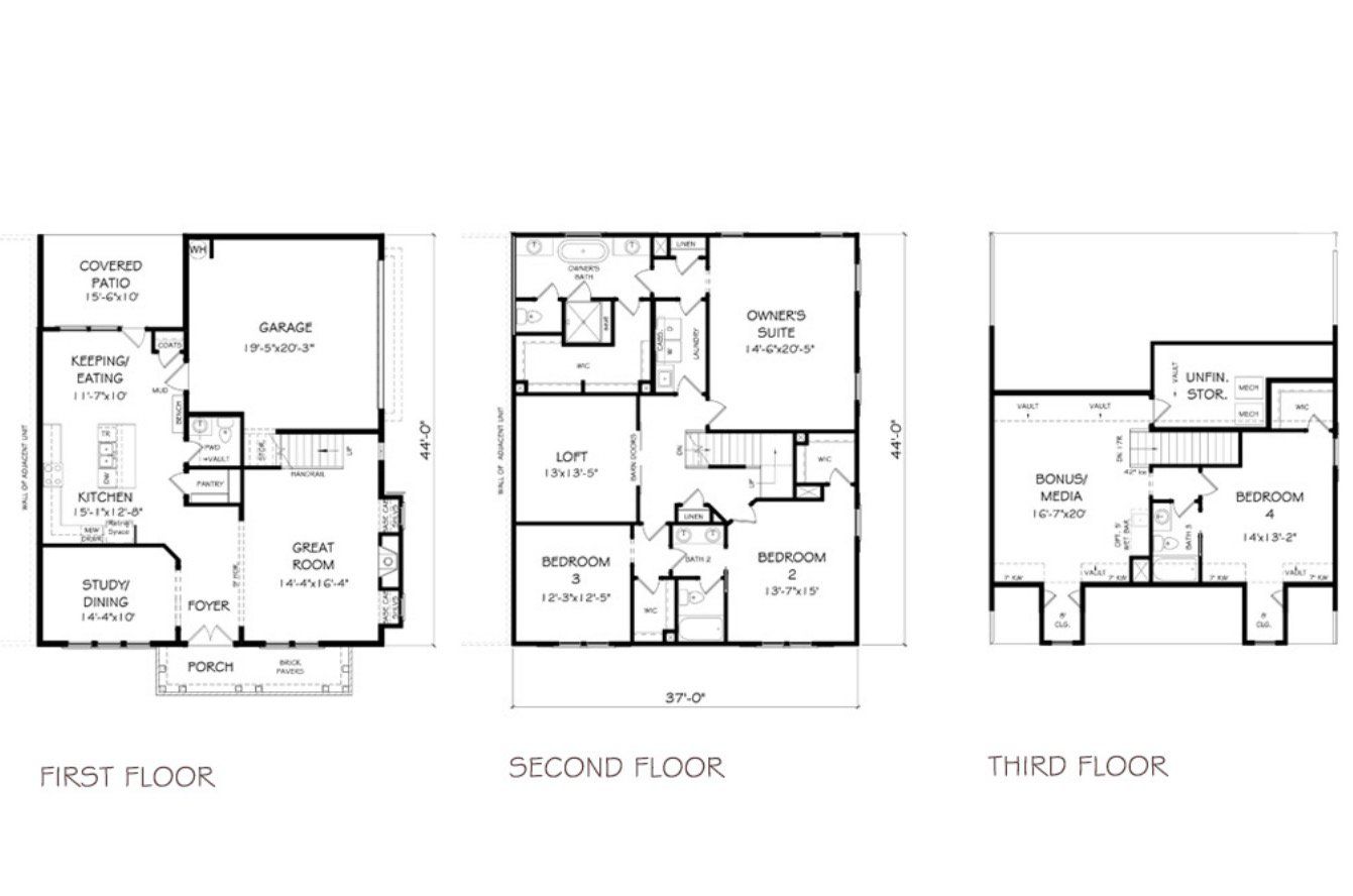 2D floor plan layout for the The Aldridge by JW Collection in South on Main, Woodstock, GA (Image 1).