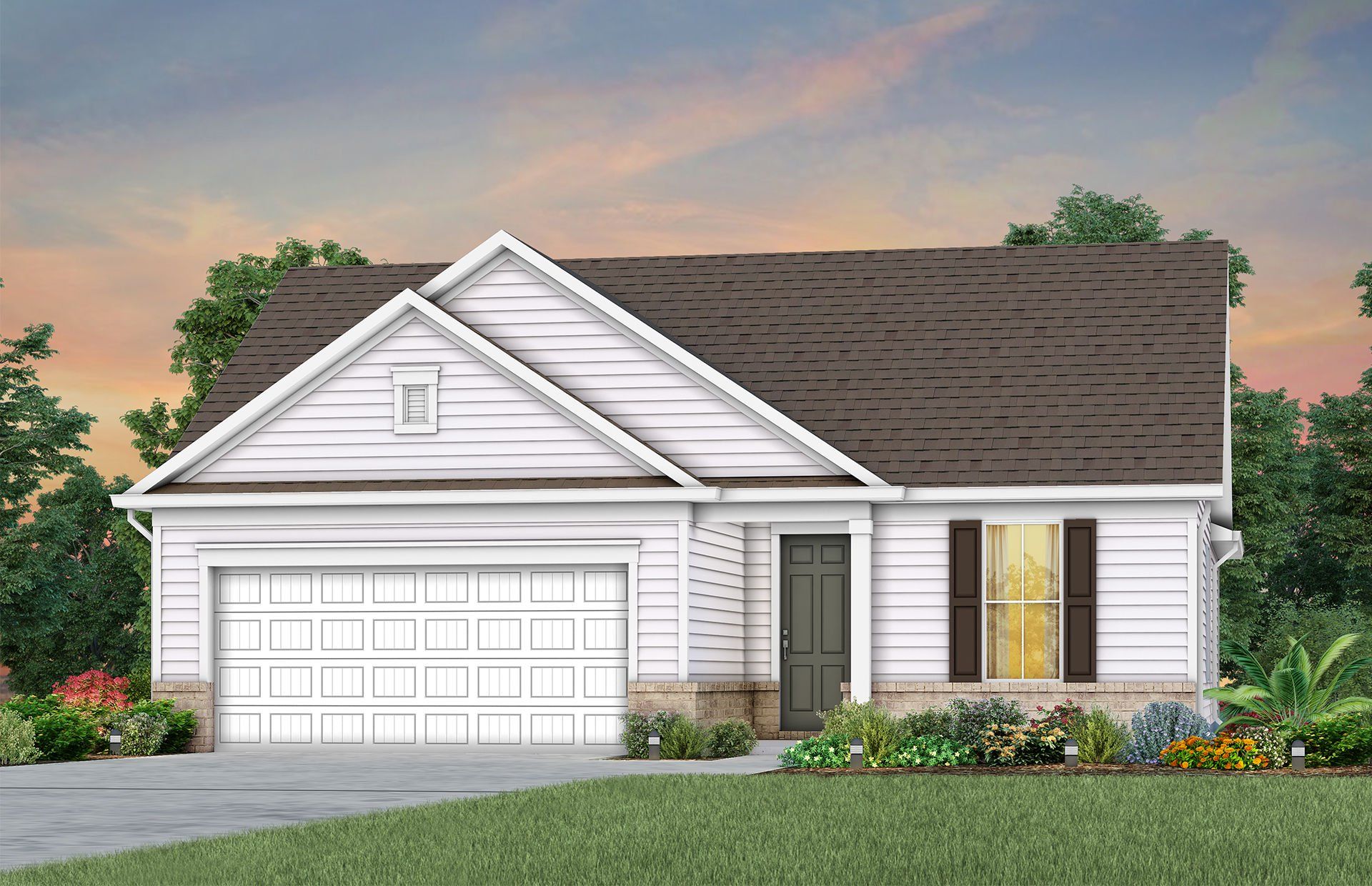 Front exterior of a new home in Del Webb Southern Harmony, Murfreesboro, TN, highlighting curb appeal (Image 1).