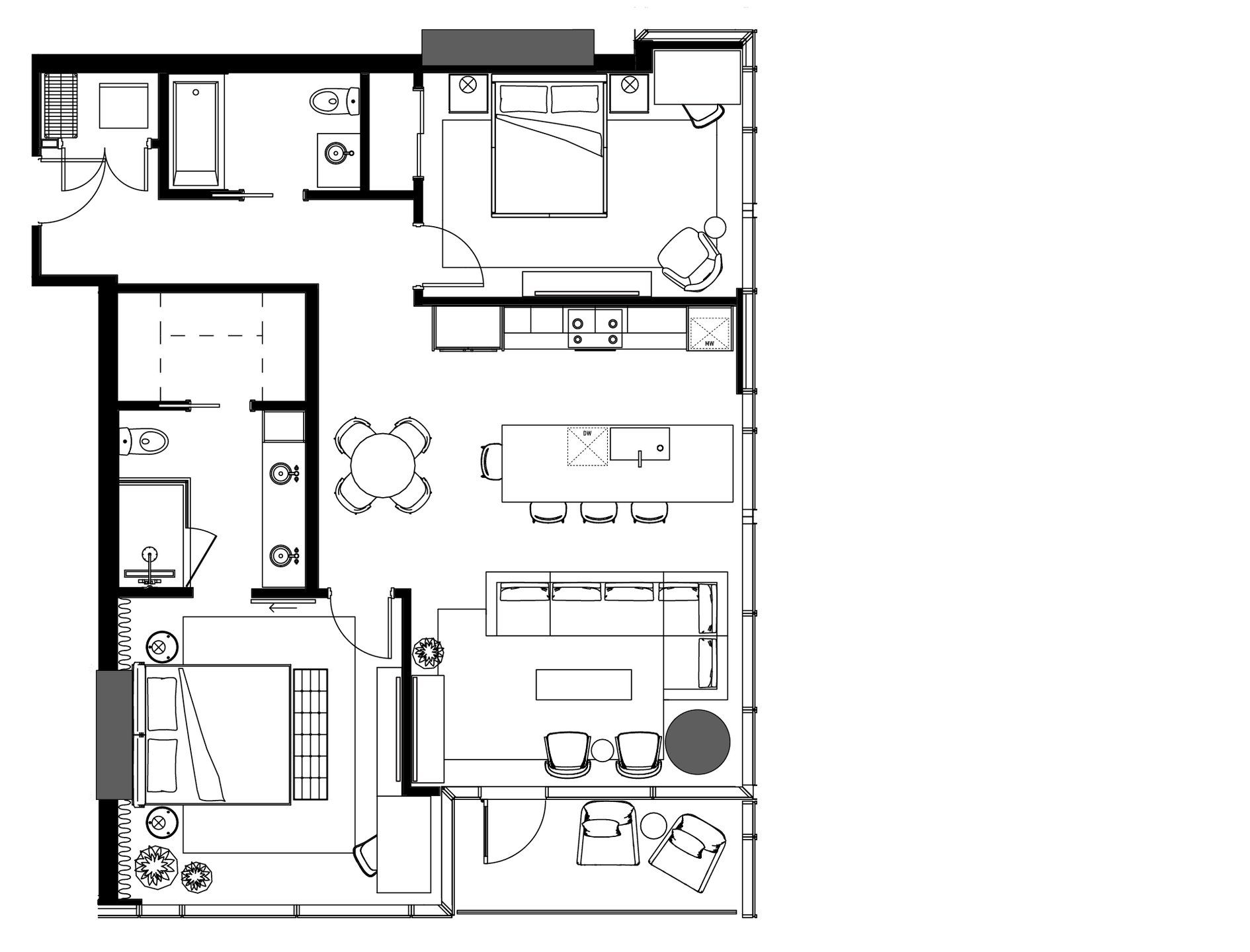 2D floor plan layout for the B2-SE by Urbanspace Development in The Modern Austin Residences, Austin, TX (Image 1). 2D floor plan layout for the B2-SE by Urbanspace Development in The Modern Austin Residences, Austin, TX (Image 1).