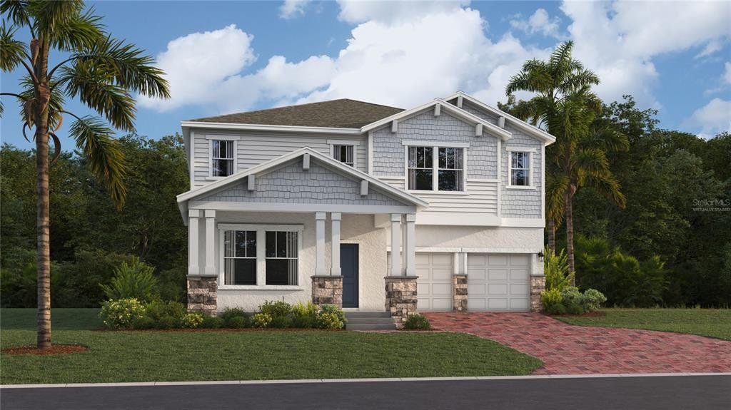 Front exterior of a new home in Bridgewalk, St. Cloud, FL, highlighting curb appeal (Image 1). Front exterior of a new home in Bridgewalk, St. Cloud, FL, highlighting curb appeal (Image 1).