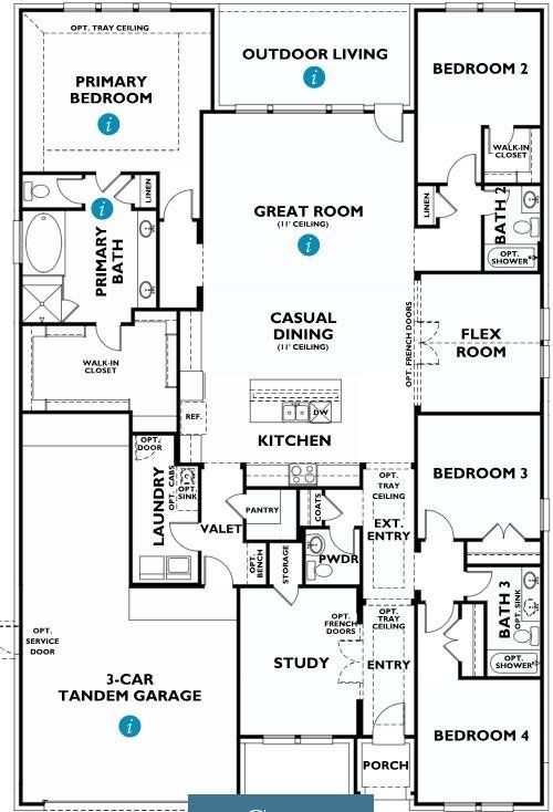 2D floor plan layout of this home in Del Bello Lakes 60', Manvel, TX (Image 1). 2D floor plan layout of this home in Del Bello Lakes 60', Manvel, TX (Image 1).