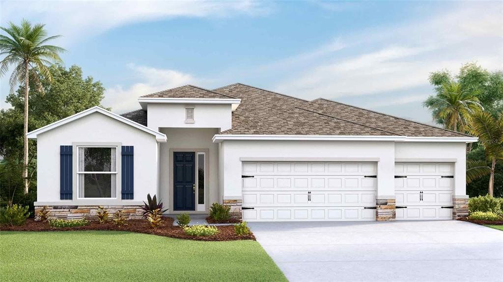 Front exterior of a new home in Farm at Varrea, Plant City, FL, highlighting curb appeal (Image 1). Front exterior of a new home in Farm at Varrea, Plant City, FL, highlighting curb appeal (Image 1).