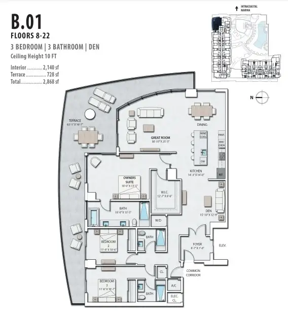 2D floor plan layout for the B.01 by Forest Development in Nautilus 220, Lake Park, FL (Image 1). 2D floor plan layout for the B.01 by Forest Development in Nautilus 220, Lake Park, FL (Image 1).