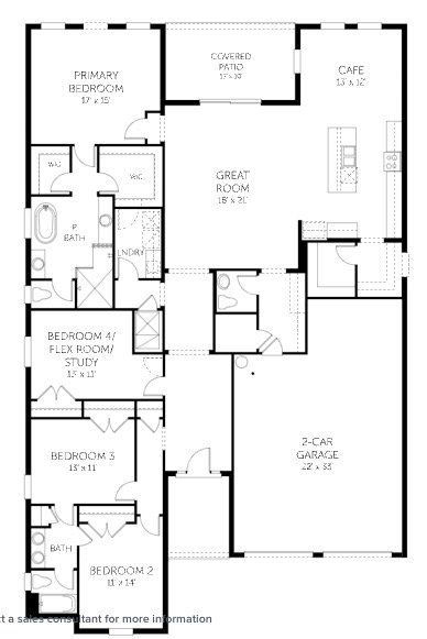2D floor plan layout for the Tidewater by Dream Finders Homes in Palms at Windermere, Windermere, FL (Image 1).