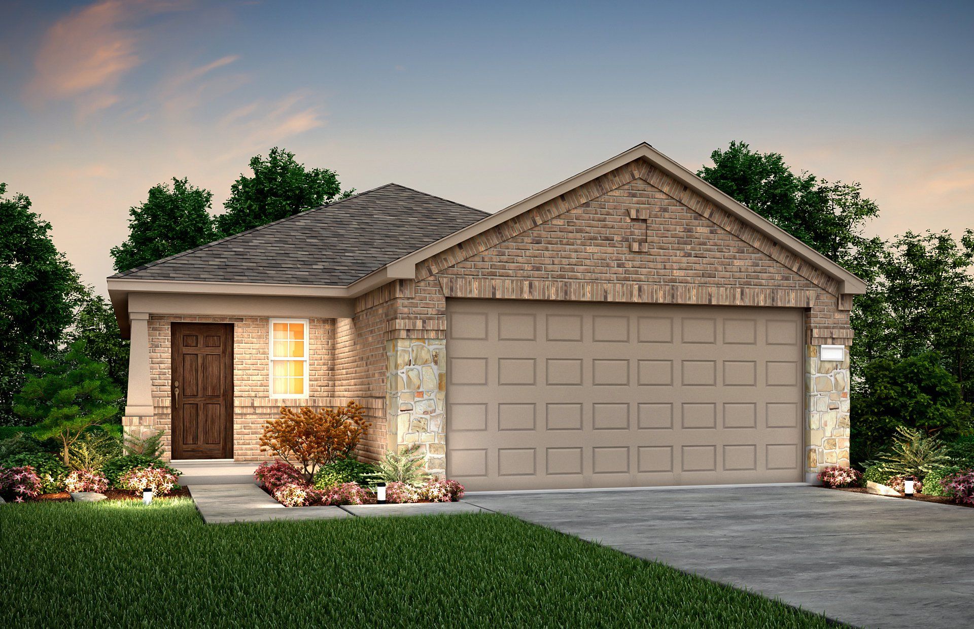 Front exterior of a new home in Crosswinds, Kyle, TX, highlighting curb appeal (Image 1). Front exterior of a new home in Crosswinds, Kyle, TX, highlighting curb appeal (Image 1).