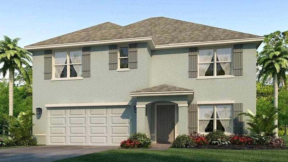 Front exterior of a new home in Oakfield Lakes, Parrish, FL, highlighting curb appeal (Image 1).
