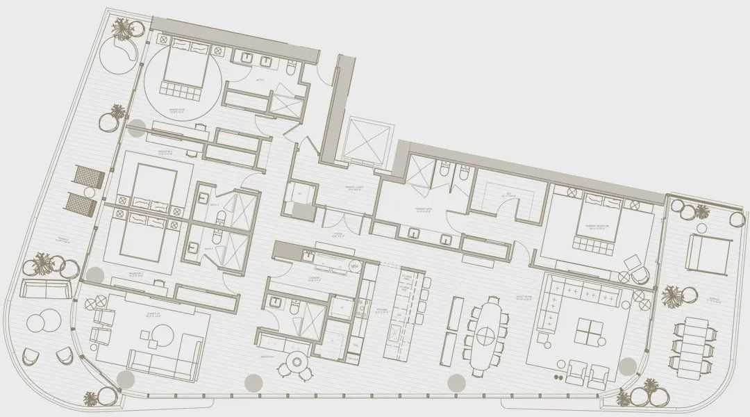 2D floor plan layout for the Residence 1 by Fortune International Group in The Ritz-Carlton Residences, Pompano Beach - The Beach Tower, Pompano Beach, FL (Image 1).