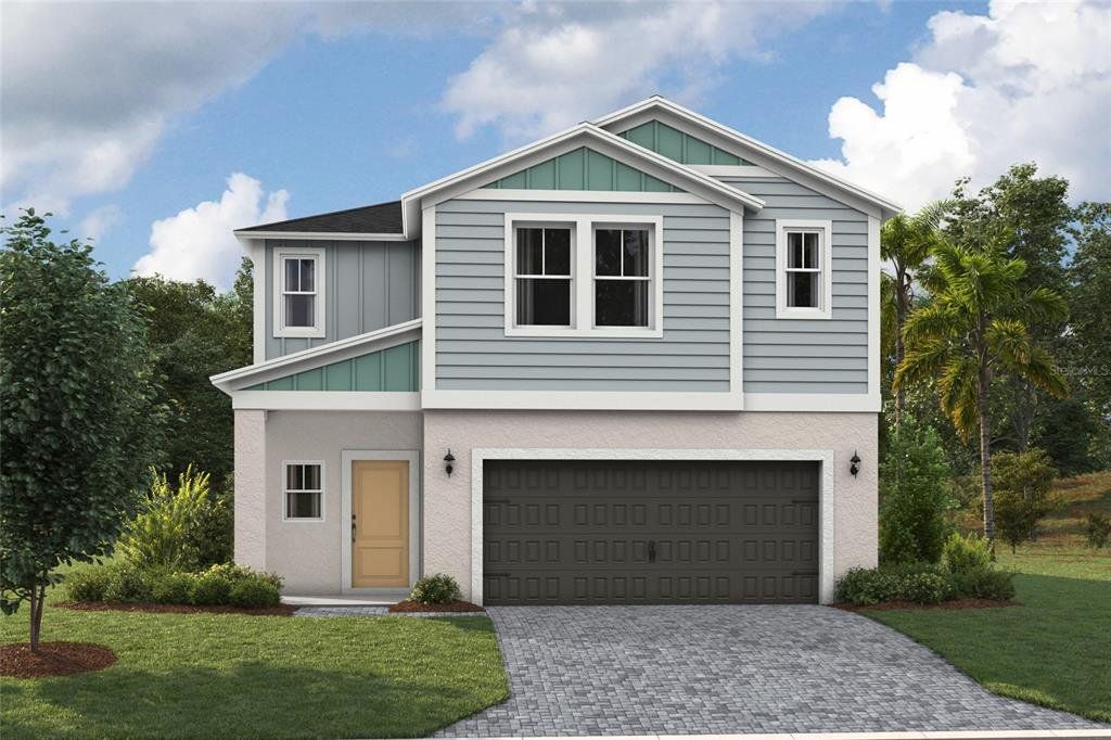 Front exterior of a new home in Two Rivers, Zephyrhills, FL, highlighting curb appeal (Image 1). Front exterior of a new home in Two Rivers, Zephyrhills, FL, highlighting curb appeal (Image 1).