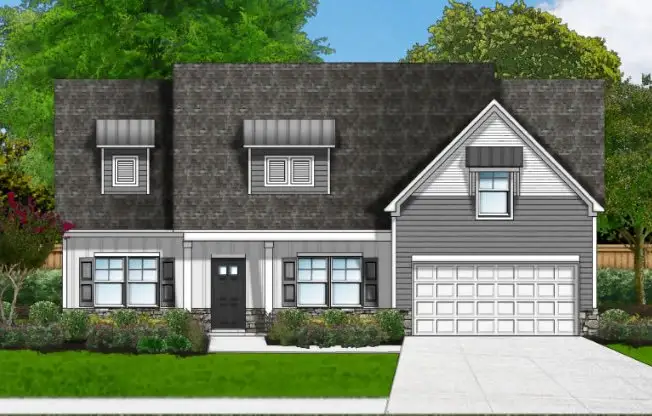 A classic facade showcasing a dual garage and invi A classic facade showcasing a dual garage and invi