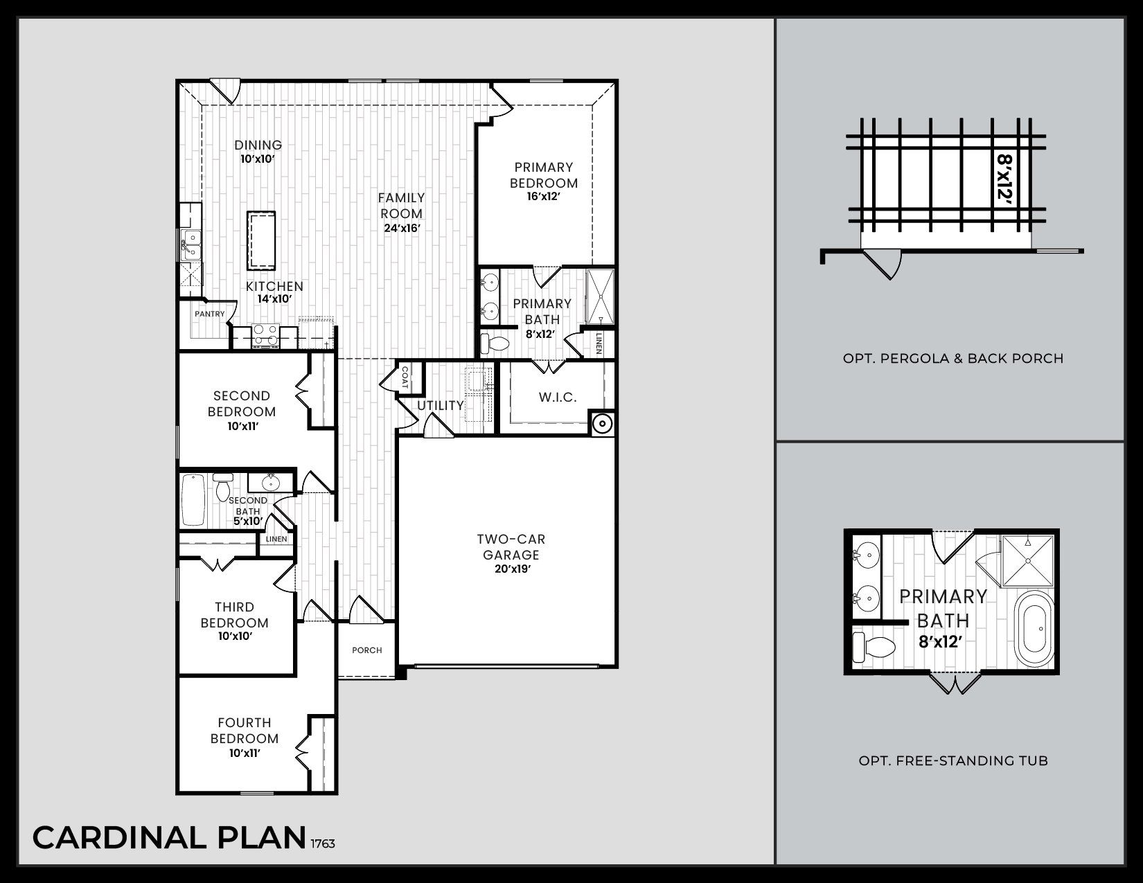 2D floor plan layout for the Cardinal by Dunhill Homes in Pebblebrook, Sherman, TX (Image 1). 2D floor plan layout for the Cardinal by Dunhill Homes in Pebblebrook, Sherman, TX (Image 1).