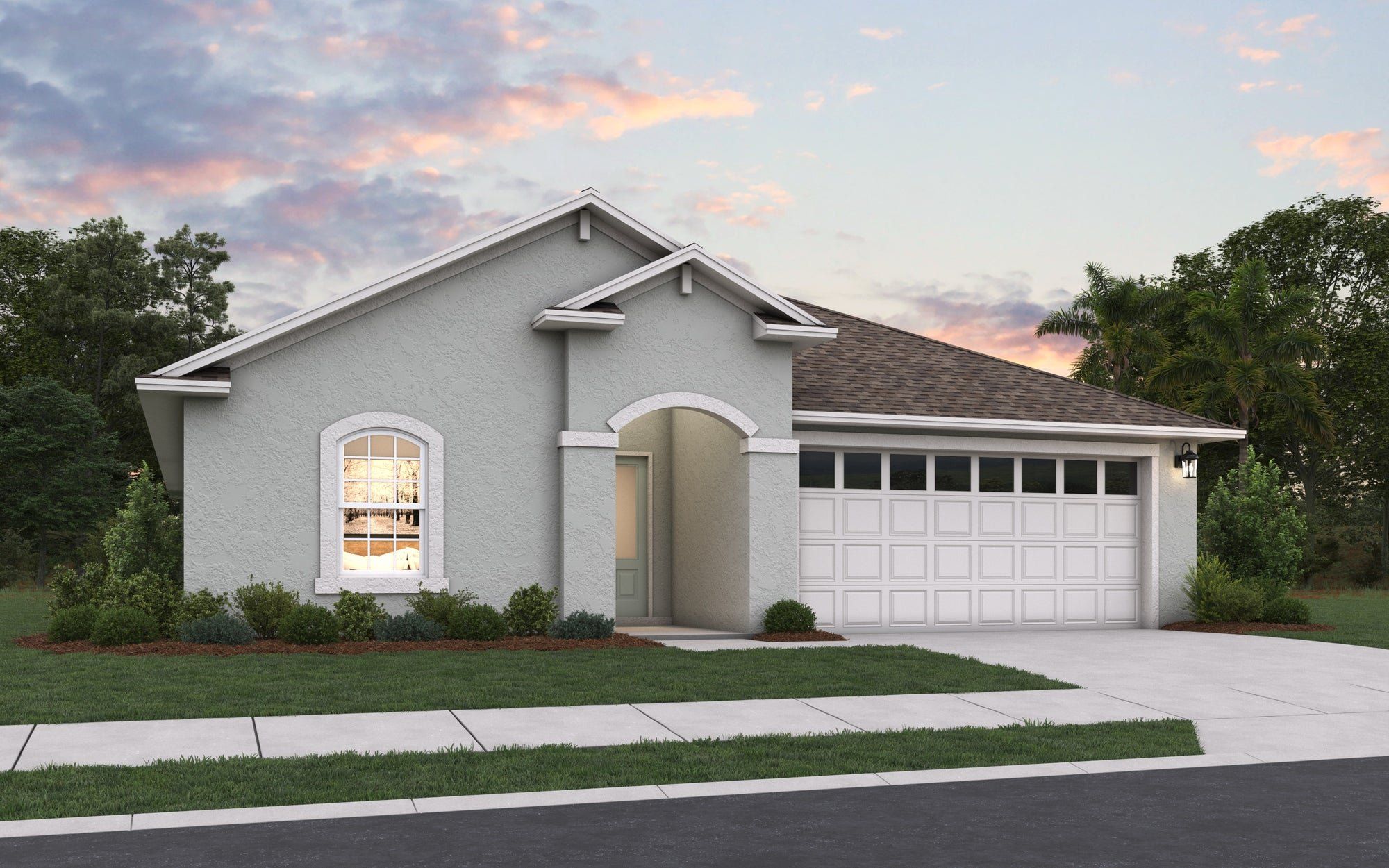 Front exterior of a new home in The Palms at Waterford Lakes, Orlando, FL, highlighting curb appeal (Image 1). Front exterior of a new home in The Palms at Waterford Lakes, Orlando, FL, highlighting curb appeal (Image 1).