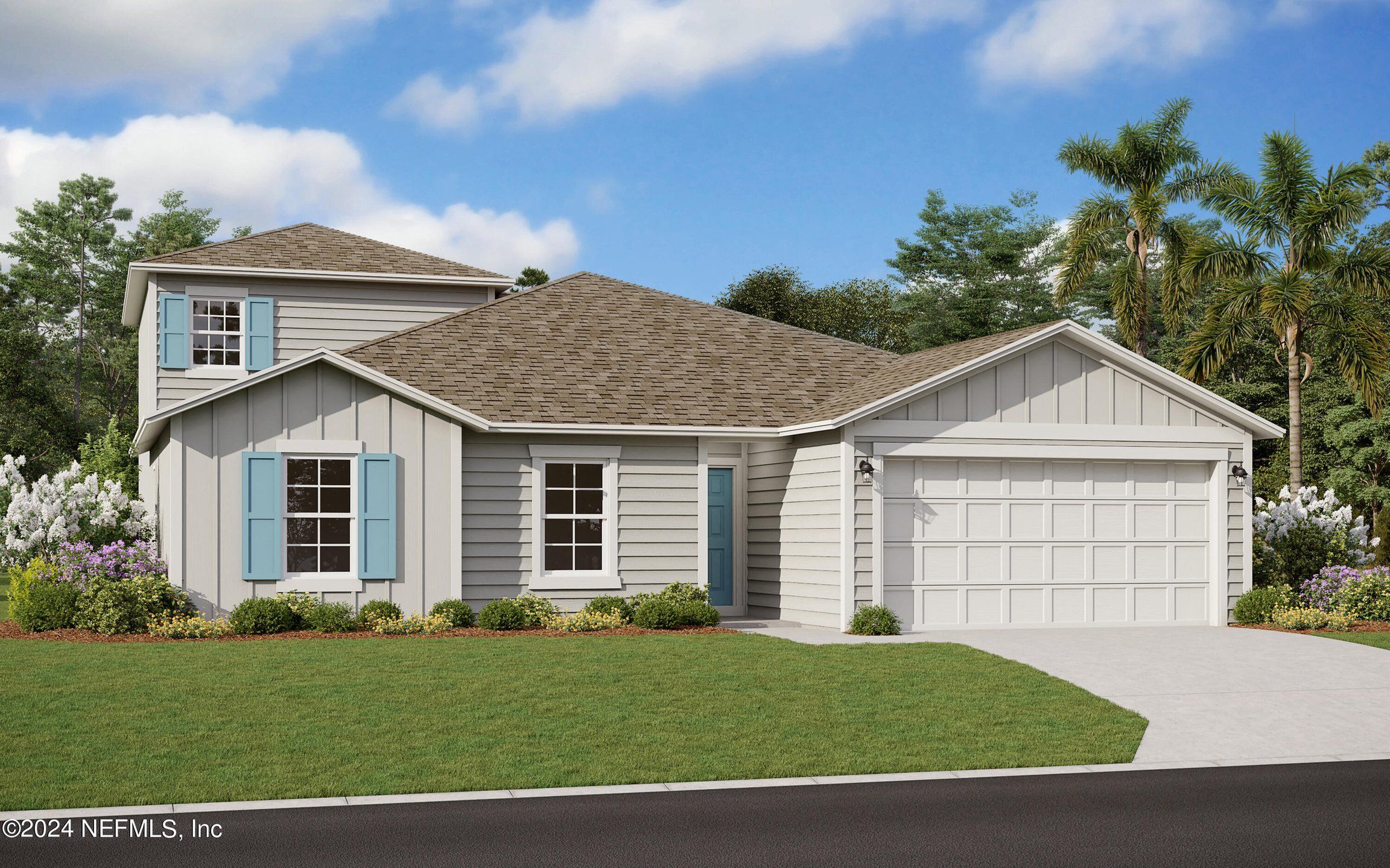 Front exterior of a new home in Wilford Oaks, Orange Park, FL, highlighting curb appeal (Image 1). Front exterior of a new home in Wilford Oaks, Orange Park, FL, highlighting curb appeal (Image 1).