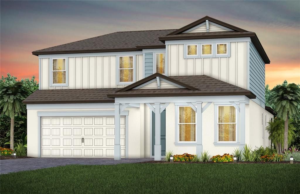 Front exterior of a new home in Spencer Glen, Riverview, FL, highlighting curb appeal (Image 1). Front exterior of a new home in Spencer Glen, Riverview, FL, highlighting curb appeal (Image 1).