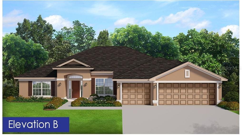 Front exterior of a new home in Royal Highlands, Brooksville, FL, highlighting curb appeal (Image 1).
