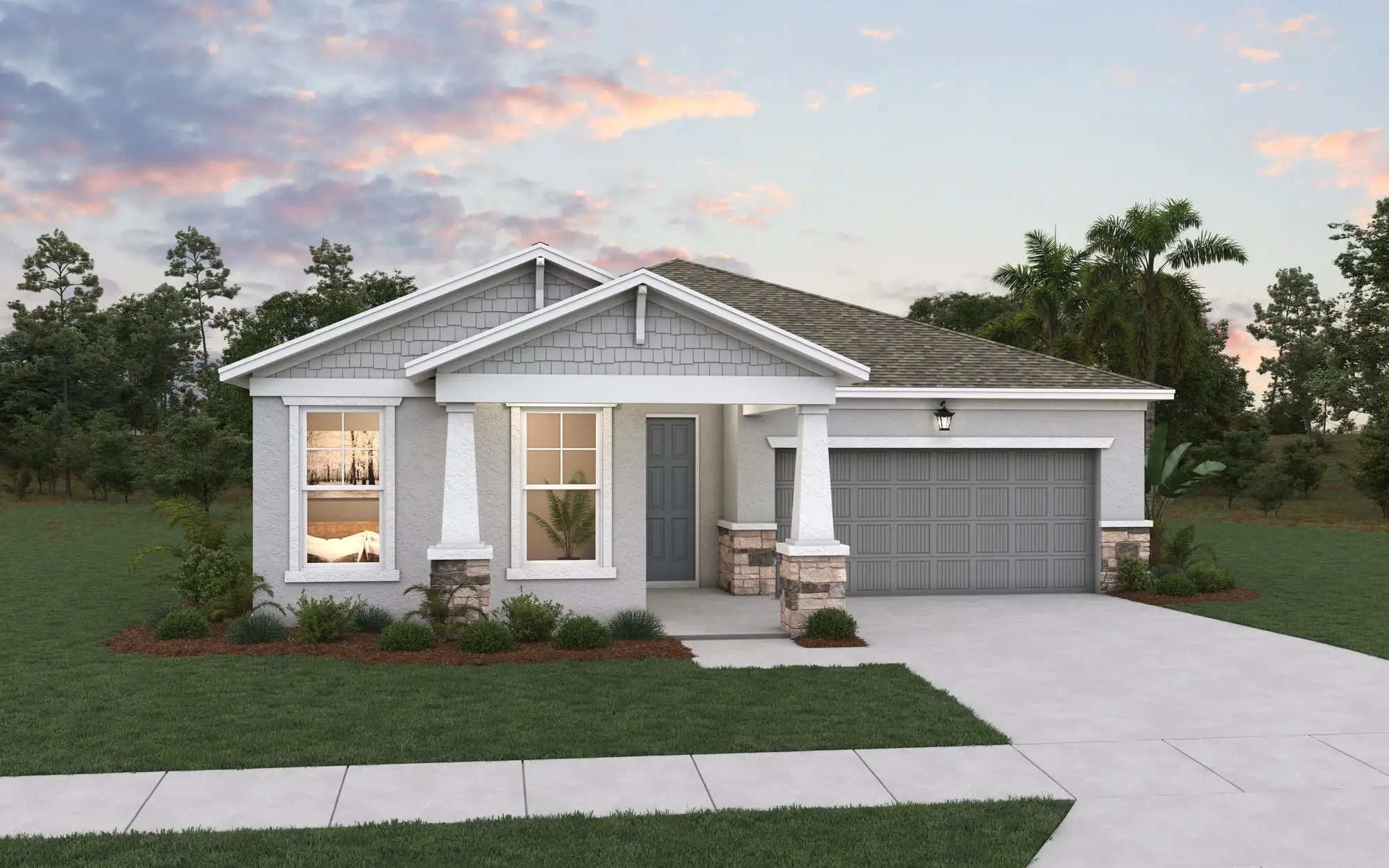 Front exterior of a new home in Creekside Run at Babcock Ranch, Punta Gorda, FL, highlighting curb appeal (Image 1). Front exterior of a new home in Creekside Run at Babcock Ranch, Punta Gorda, FL, highlighting curb appeal (Image 1).