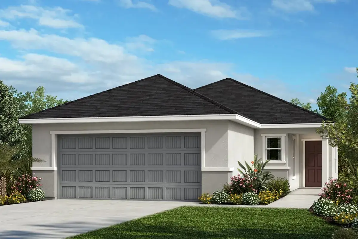 Front exterior of a new home in Chapel Manor I, Zephyrhills, FL, highlighting curb appeal (Image 1). Front exterior of a new home in Chapel Manor I, Zephyrhills, FL, highlighting curb appeal (Image 1).