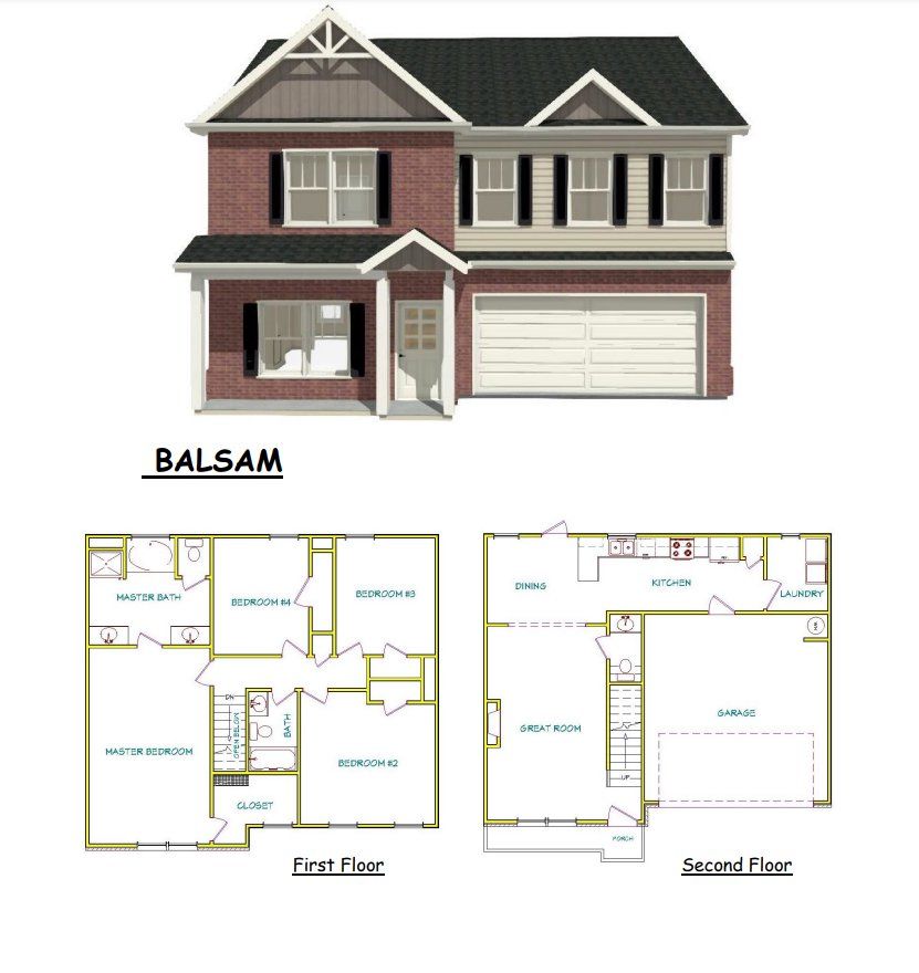 2D floor plan layout for the Balsam by Capshaw in Walker Commons, Hampton, GA (Image 1).