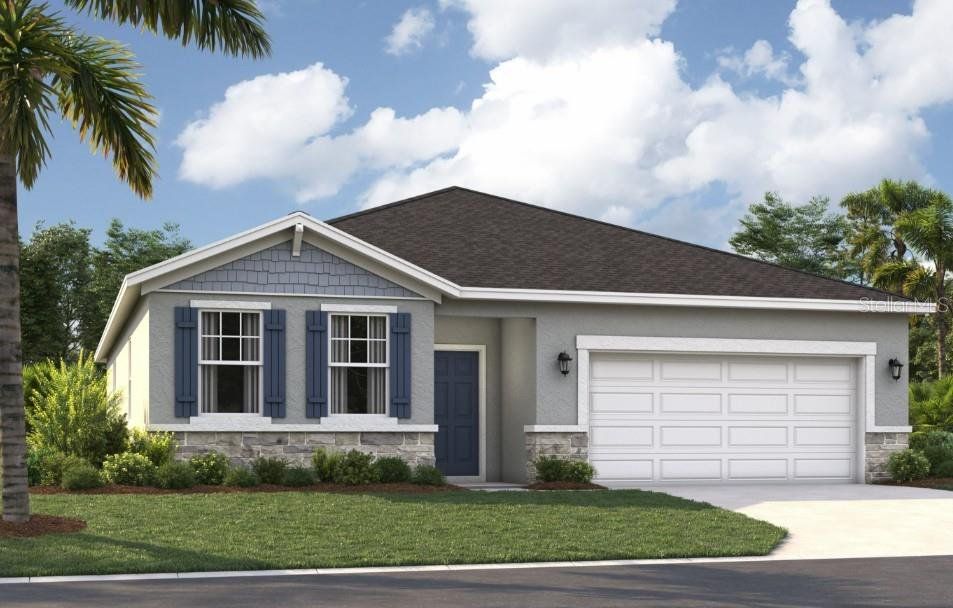 Front exterior of a new home in Village at Windsor Reserve, Eagle Lake, FL, highlighting curb appeal (Image 1). Front exterior of a new home in Village at Windsor Reserve, Eagle Lake, FL, highlighting curb appeal (Image 1).