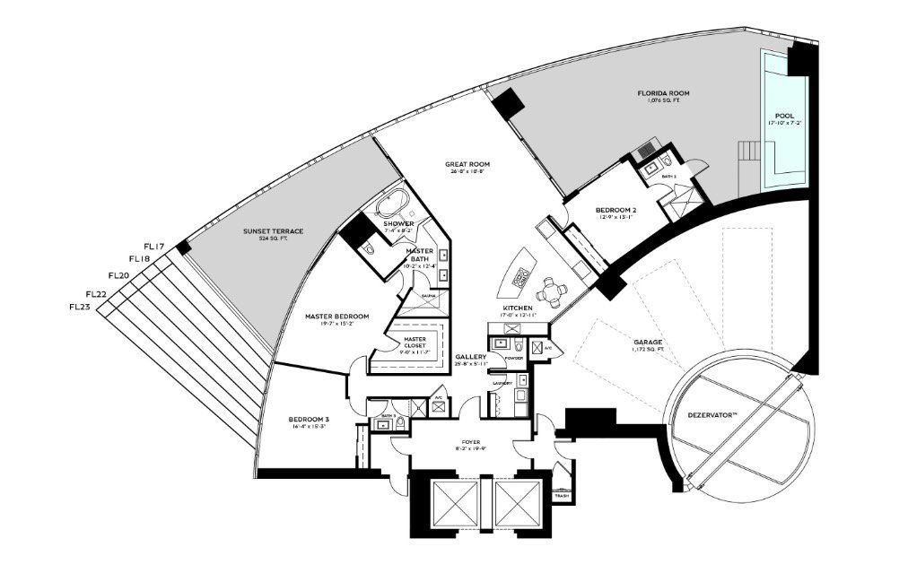 2D floor plan layout for the RESIDENCE BACALAR - Floors 17 - 23 by Dezer Development in Bentley Residences, Sunny Isles Beach, FL (Image 1). 2D floor plan layout for the RESIDENCE BACALAR - Floors 17 - 23 by Dezer Development in Bentley Residences, Sunny Isles Beach, FL (Image 1).
