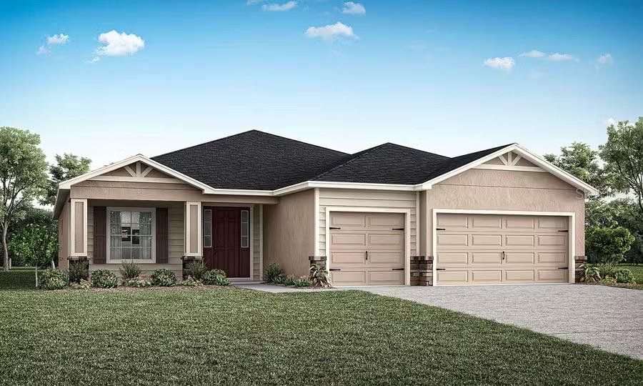 Front exterior of a new home in The Crossings - Single-Family Homes, St. Cloud, FL, highlighting curb appeal (Image 1). Front exterior of a new home in The Crossings - Single-Family Homes, St. Cloud, FL, highlighting curb appeal (Image 1).