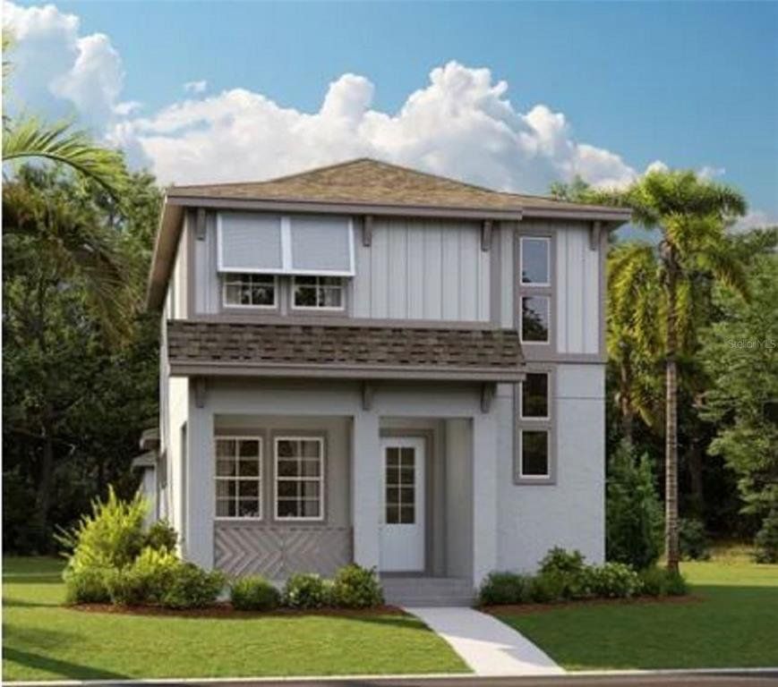 Front exterior of a new home in Laureate Park, Orlando, FL, highlighting curb appeal (Image 1). Front exterior of a new home in Laureate Park, Orlando, FL, highlighting curb appeal (Image 1).