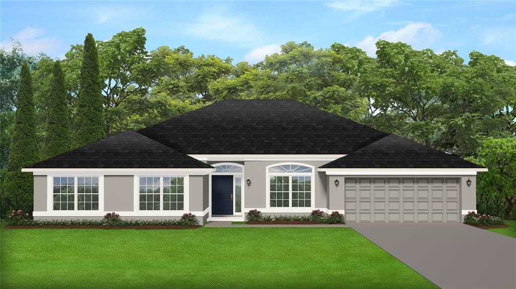 Front exterior of a new home in Ocala Waterway / Kingsland Country Estates, Ocala, FL, highlighting curb appeal (Image 1). Front exterior of a new home in Ocala Waterway / Kingsland Country Estates, Ocala, FL, highlighting curb appeal (Image 1).