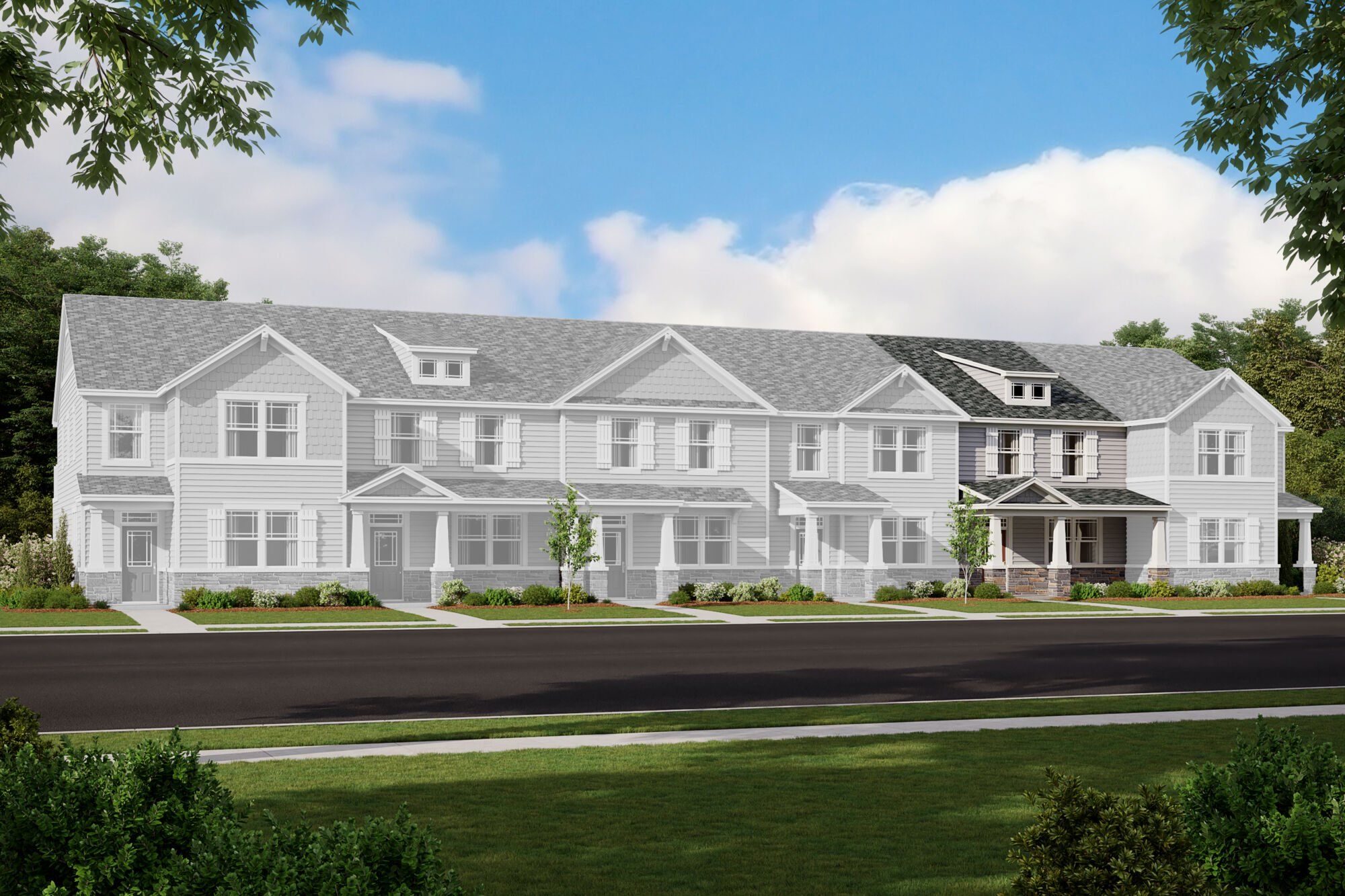 Front exterior of a new home in The Townes at Cheyney, Charlotte, NC, highlighting curb appeal (Image 1). Front exterior of a new home in The Townes at Cheyney, Charlotte, NC, highlighting curb appeal (Image 1).