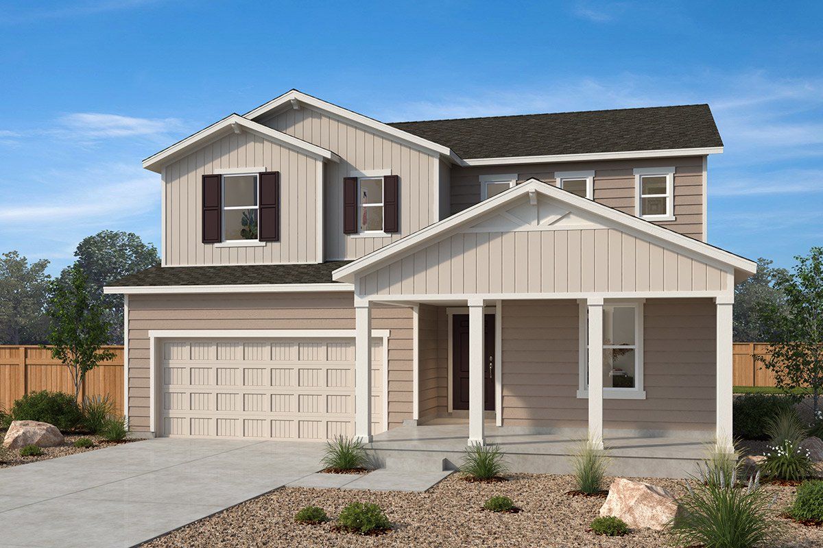 Front exterior of a new home in Bennett Crossing Reserve, Bennett, CO, highlighting curb appeal (Image 1). Front exterior of a new home in Bennett Crossing Reserve, Bennett, CO, highlighting curb appeal (Image 1).