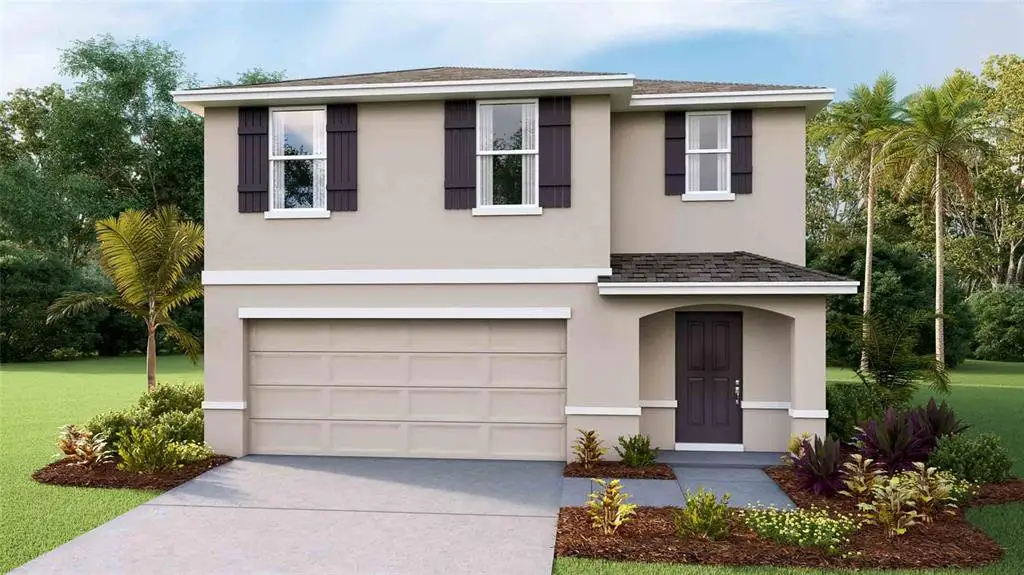 Front exterior of a new home in Northwater at Two Rivers, Zephyrhills, FL, highlighting curb appeal (Image 1). Front exterior of a new home in Northwater at Two Rivers, Zephyrhills, FL, highlighting curb appeal (Image 1).