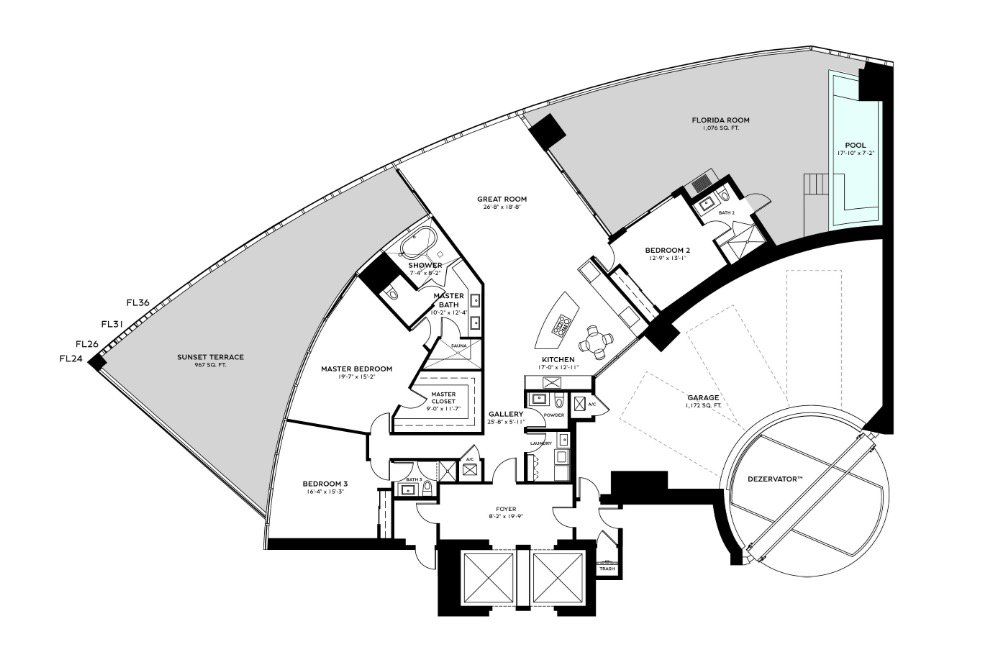 2D floor plan layout for the RESIDENCE BACALAR - Floors 24 - 36 by Dezer Development in Bentley Residences, Sunny Isles Beach, FL (Image 1). 2D floor plan layout for the RESIDENCE BACALAR - Floors 24 - 36 by Dezer Development in Bentley Residences, Sunny Isles Beach, FL (Image 1).