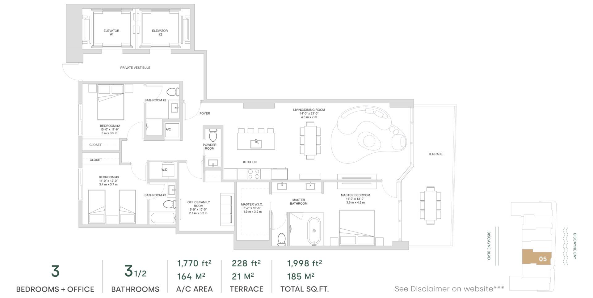 2D floor plan layout for the Line 05 - North Tower (Level 03 to 26) by The Melo Group in Aria Reserve, Miami, FL (Image 1).