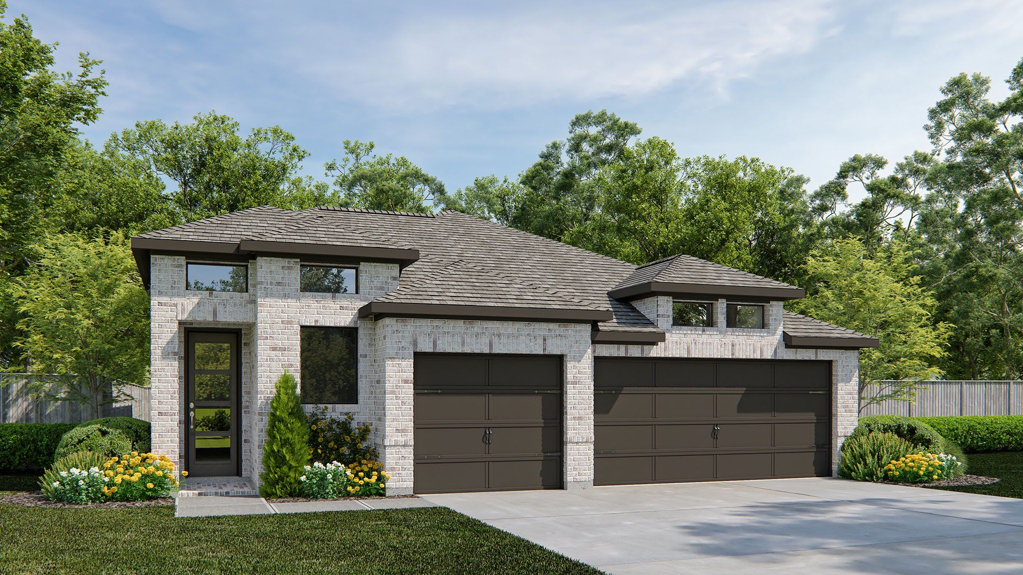 Front exterior of a new home in The Colony, Bastrop, TX, highlighting curb appeal (Image 1). Front exterior of a new home in The Colony, Bastrop, TX, highlighting curb appeal (Image 1).