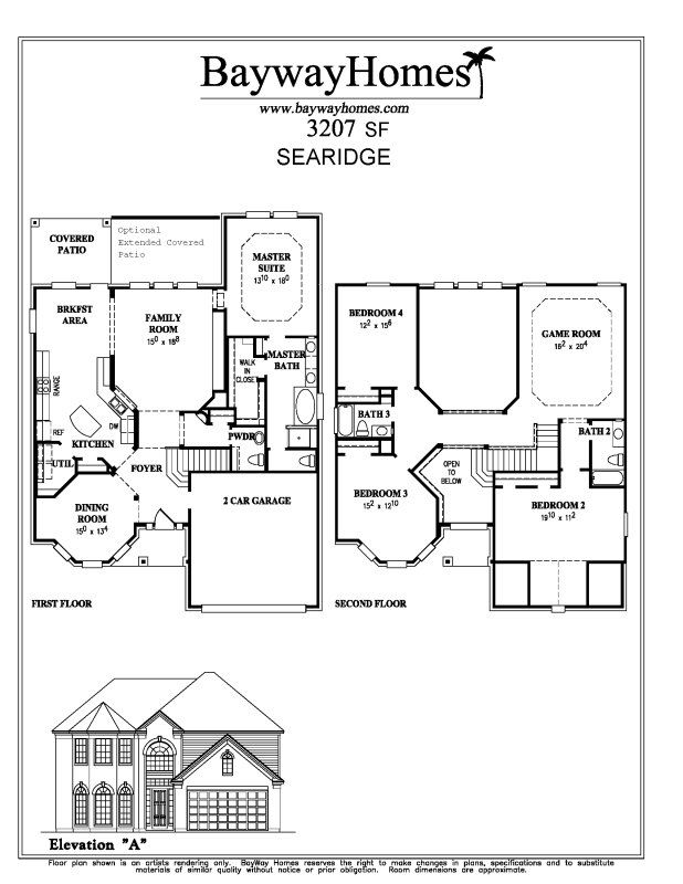 2D floor plan layout for the Searidge by Bayway Homes in Lake Mija Village, Seabrook, TX (Image 1).