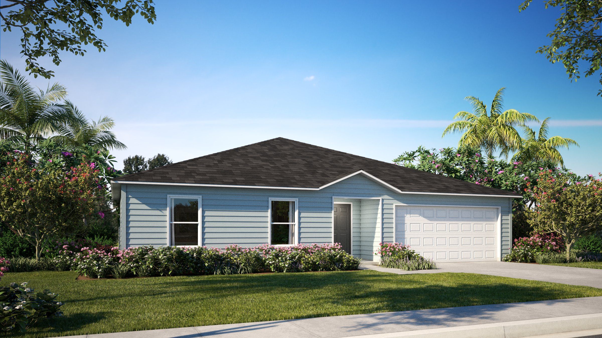 Front exterior of a new home in Palm Coast, Palm Coast, FL, highlighting curb appeal (Image 1).