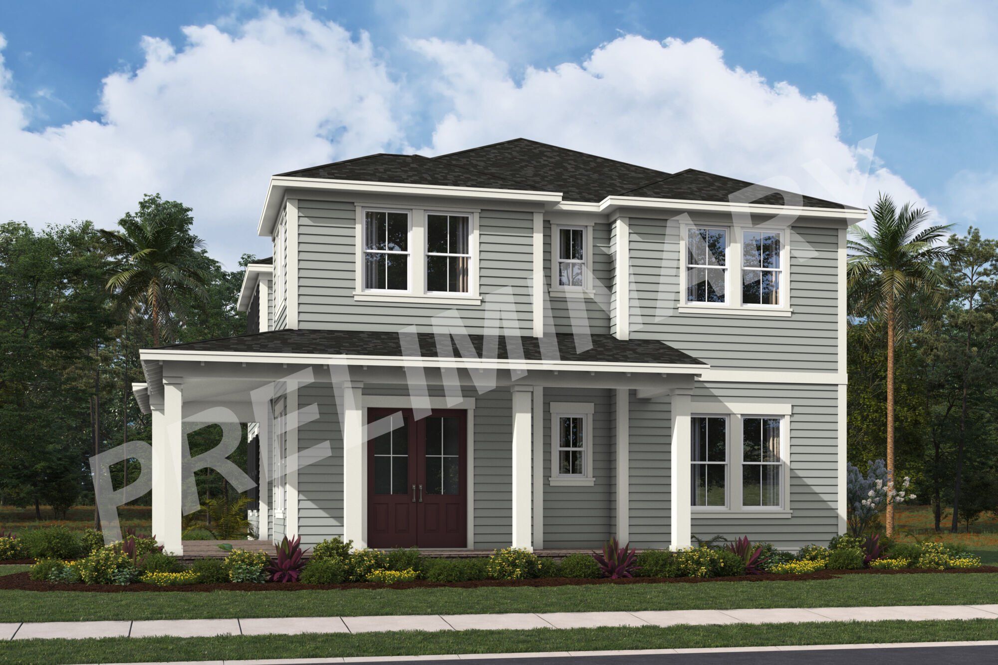 Front exterior of a new home in Newfield - Rosette Park, Palm City, FL, highlighting curb appeal (Image 1).