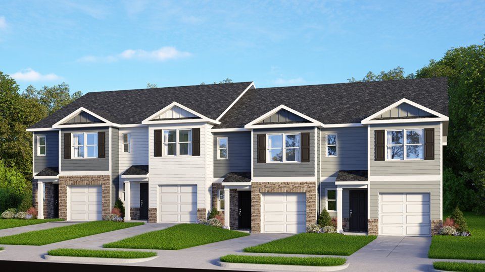 Front exterior of a new home in The Townes at Martin Farms, Aberdeen, NC, highlighting curb appeal (Image 1). Front exterior of a new home in The Townes at Martin Farms, Aberdeen, NC, highlighting curb appeal (Image 1).