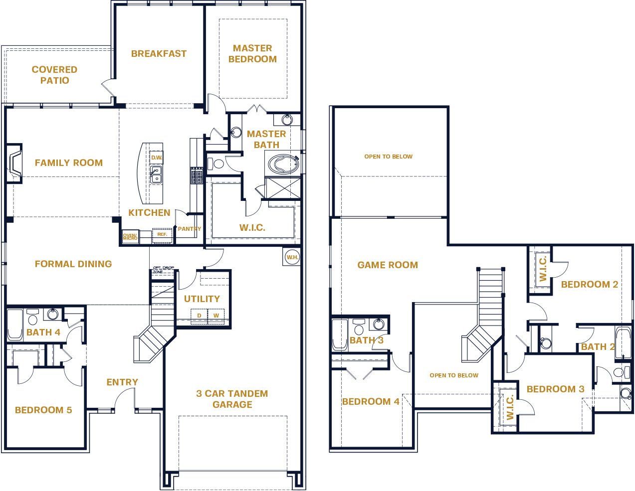 2D floor plan layout for the Segovia by Sitterle Homes in Parmer Ranch 60′, Georgetown, TX (Image 1).