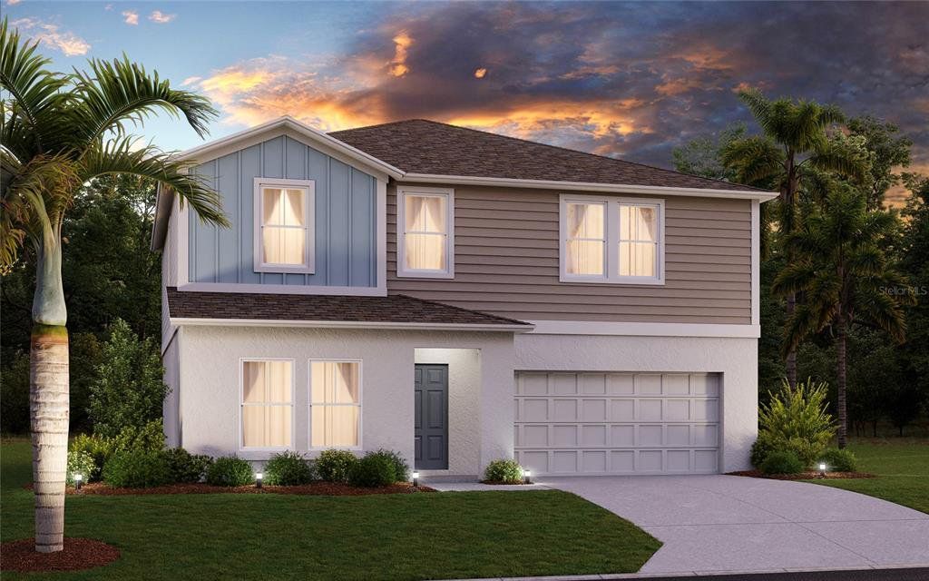 Front exterior of a new home in Scenic Terrace, Haines City, FL, highlighting curb appeal (Image 1). Front exterior of a new home in Scenic Terrace, Haines City, FL, highlighting curb appeal (Image 1).