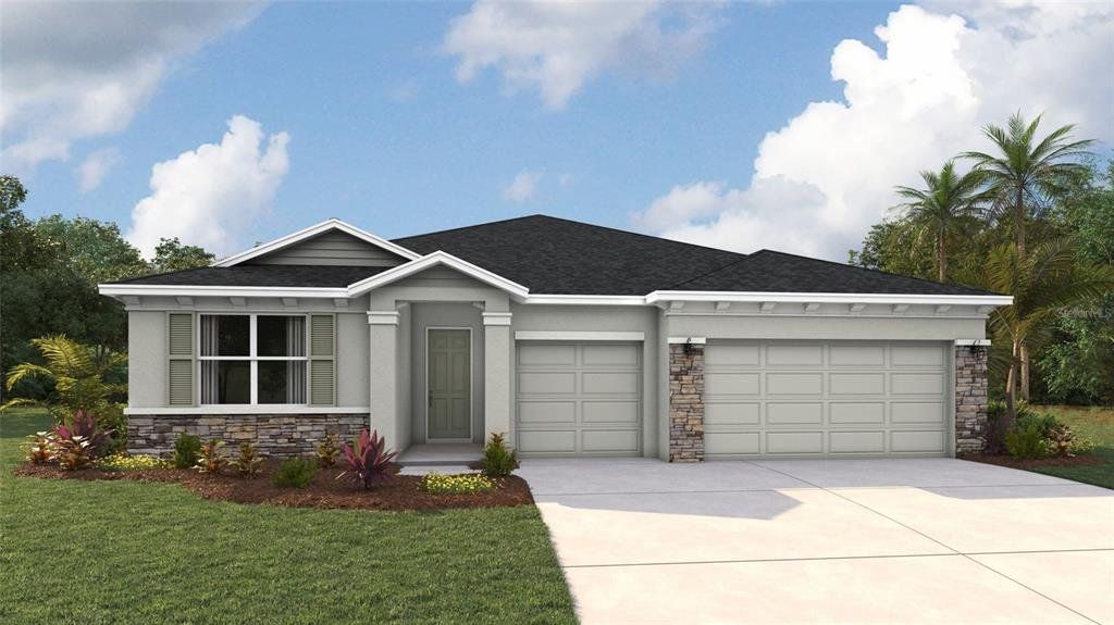 Front exterior of a new home in Oakfield Trails, Parrish, FL, highlighting curb appeal (Image 1). Front exterior of a new home in Oakfield Trails, Parrish, FL, highlighting curb appeal (Image 1).
