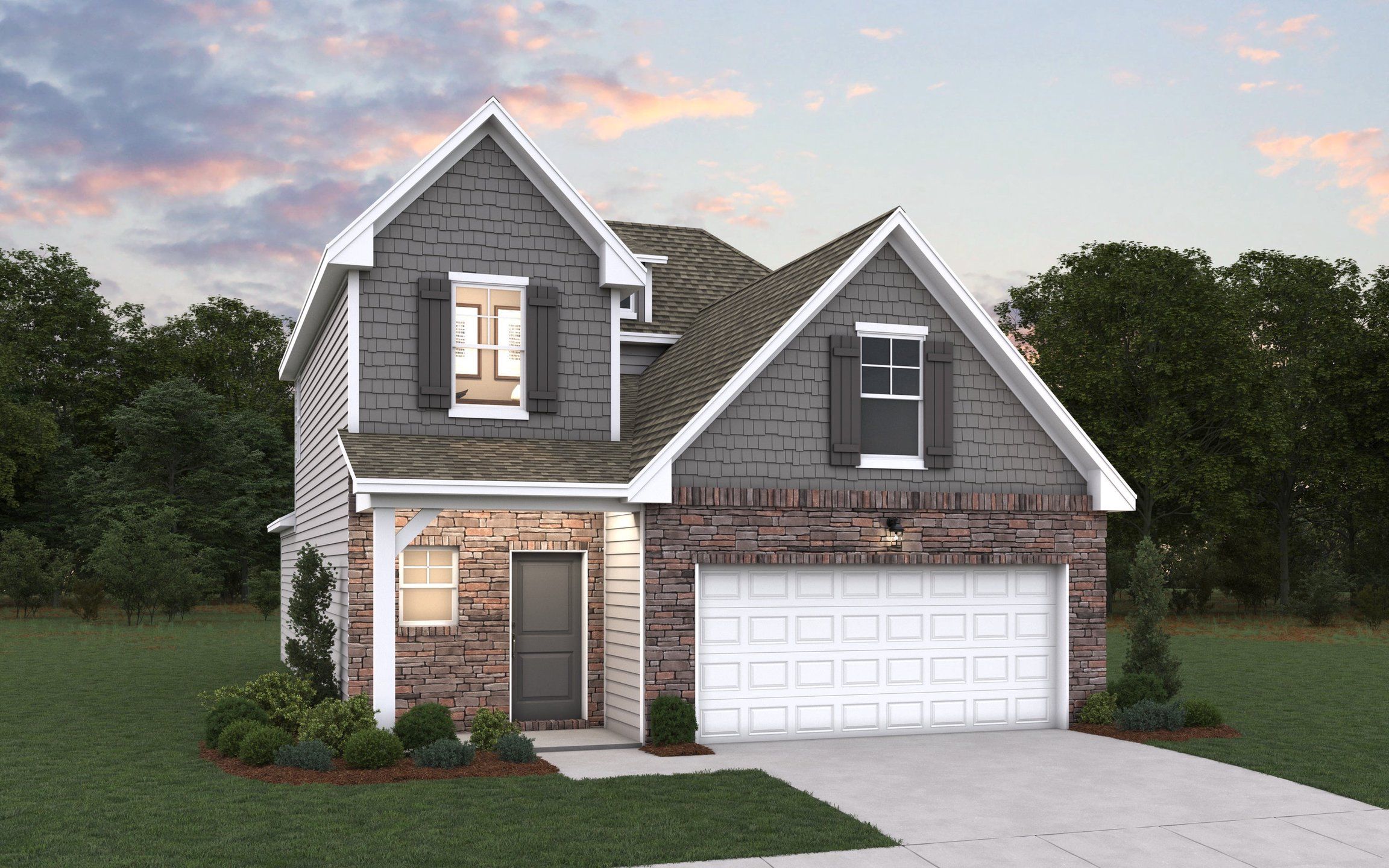 Front exterior of a new home in McFarland Estates, York, SC, highlighting curb appeal (Image 1). Front exterior of a new home in McFarland Estates, York, SC, highlighting curb appeal (Image 1).