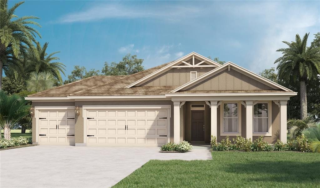 Front exterior of a new home in Harmony West, St. Cloud, FL, highlighting curb appeal (Image 1). Front exterior of a new home in Harmony West, St. Cloud, FL, highlighting curb appeal (Image 1).