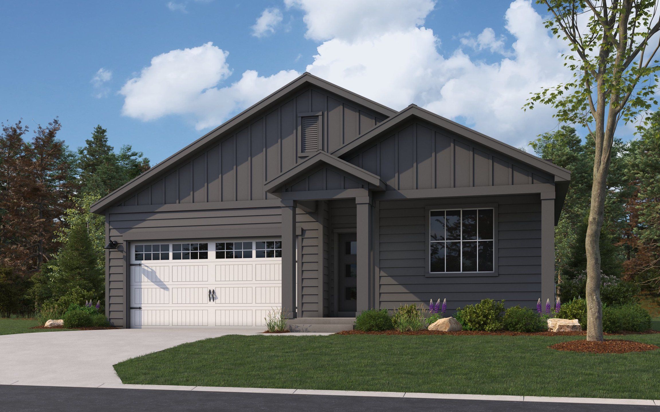 Front exterior of a new home in The Reserve at Looking Glass, Parker, CO, highlighting curb appeal (Image 1). Front exterior of a new home in The Reserve at Looking Glass, Parker, CO, highlighting curb appeal (Image 1).