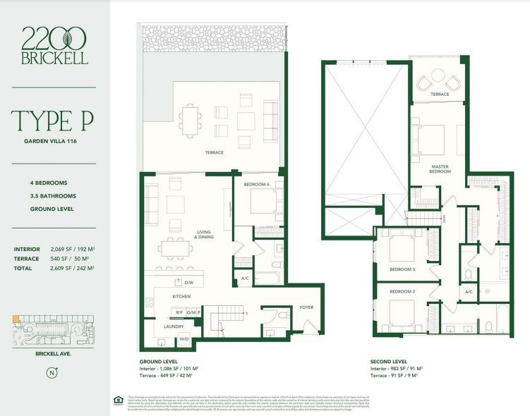 2D floor plan layout for the TYPE P by Aria Development Group in 2200 Brickell, Miami, FL (Image 1).