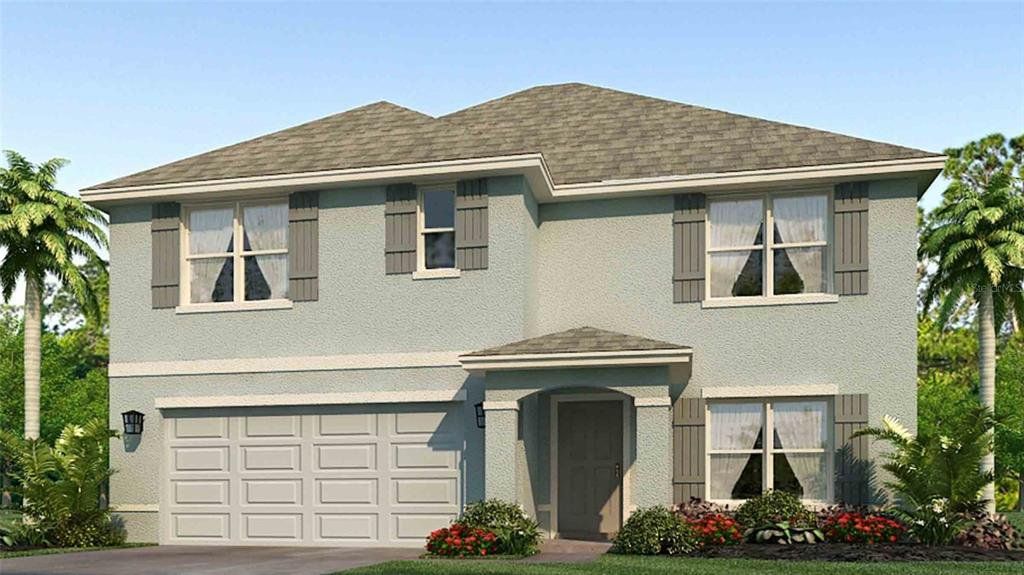 Front exterior of a new home in Bella Lago, Parrish, FL, highlighting curb appeal (Image 1). Front exterior of a new home in Bella Lago, Parrish, FL, highlighting curb appeal (Image 1).